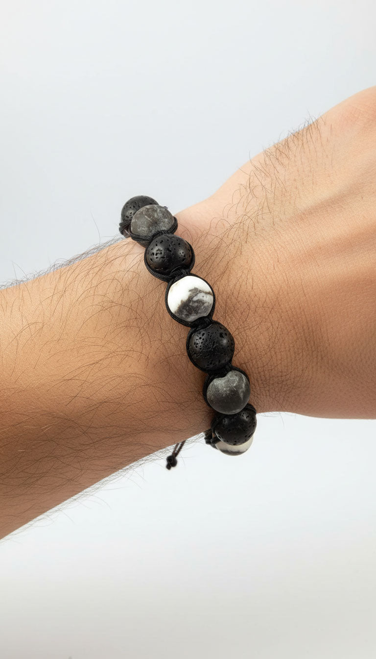 12mm volcanic lava stone bracelet with adjustable black macrame cord