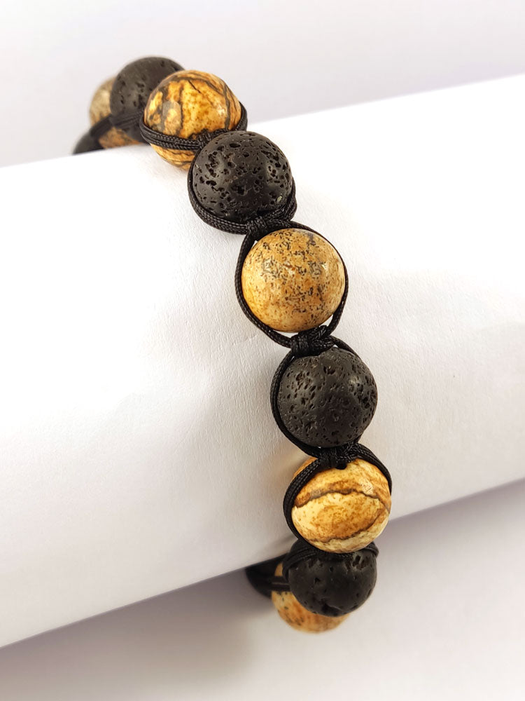 Lava & Brown Jasper Shamballa Natural Stones Bracelet 12mm