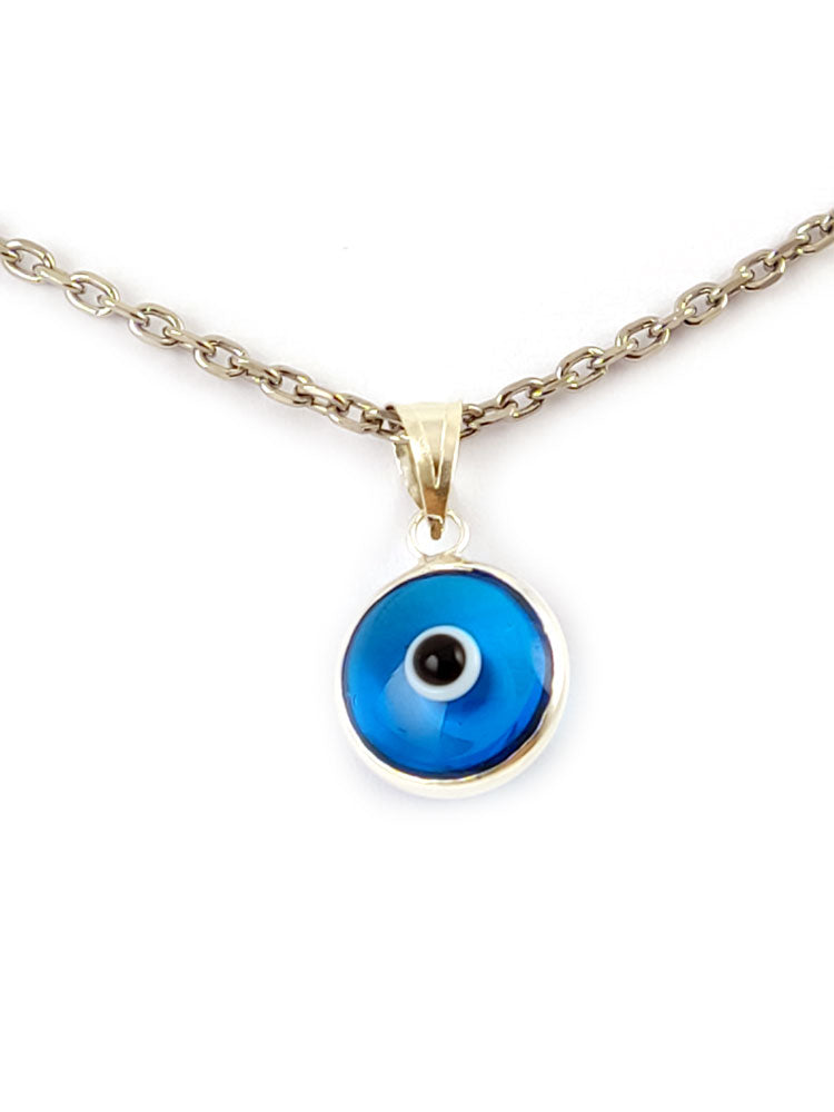 Light blue evil eye nazar silver necklace from Greece.