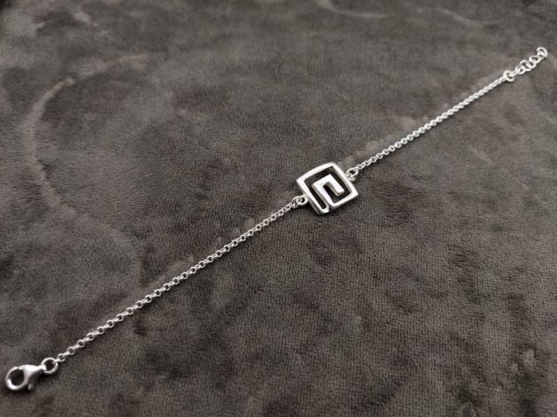 Meander Greek Key Silver Chain Bracelet 14x14mm