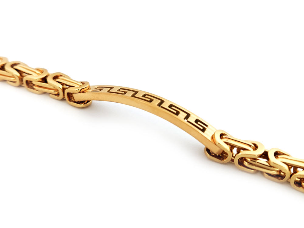 "Elegant Greek Key gold bracelet with free worldwide shipping tag"
