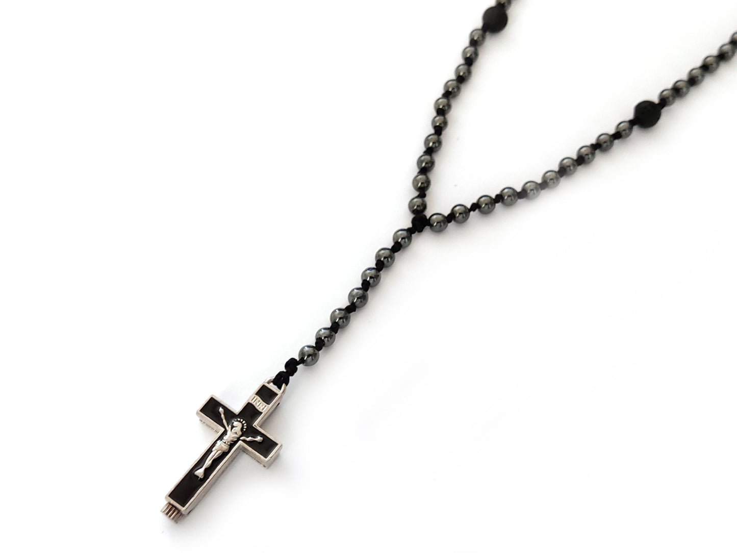 Cross Hematite Rosary Necklace