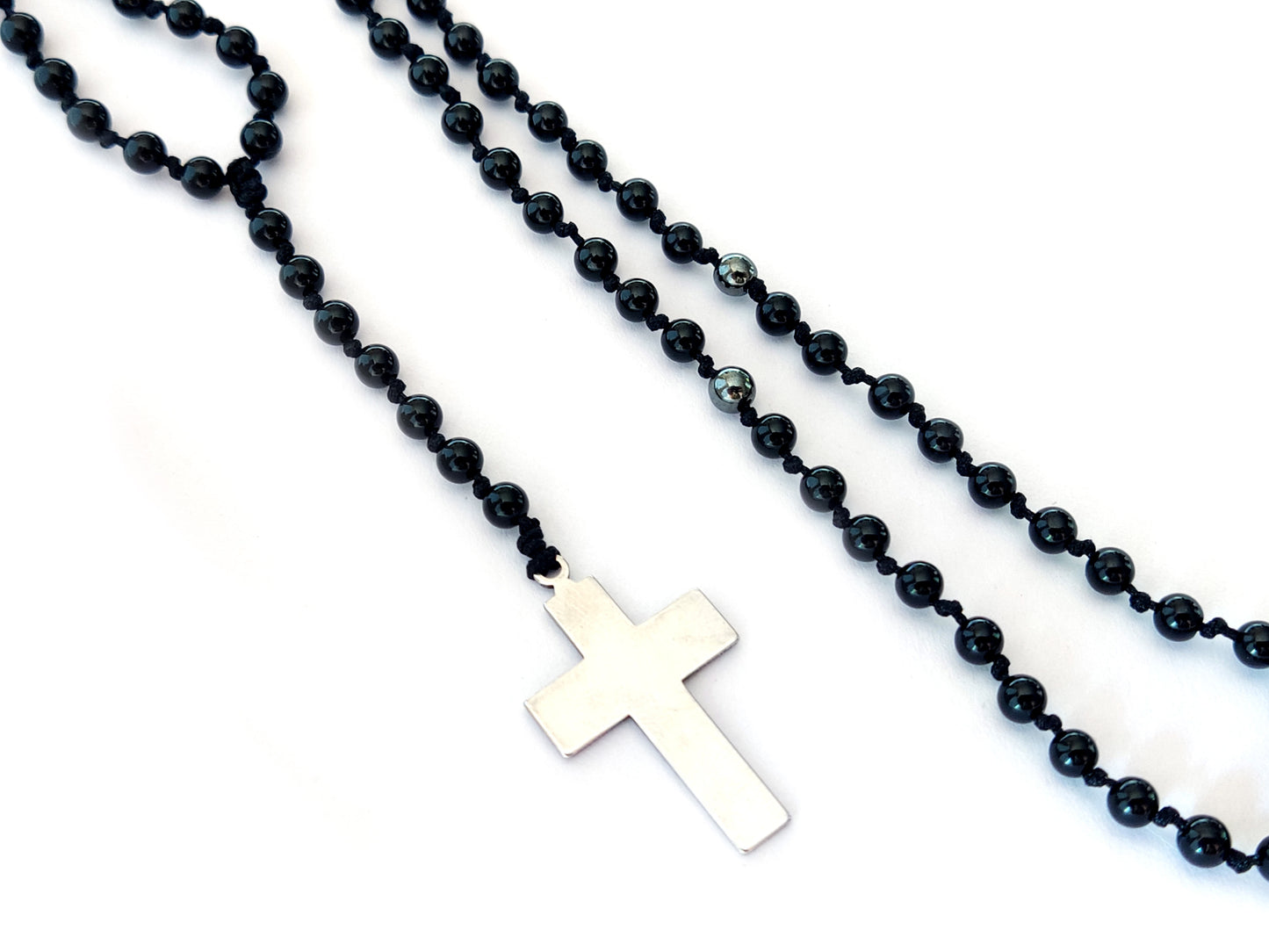 Handcrafted Black Onyx Rosary Cross Necklace