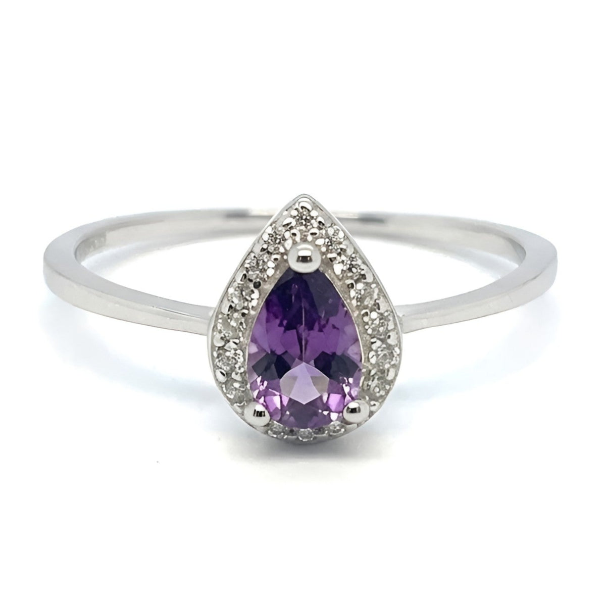 Sterling silver 925 fine ring with dark purple pear-shaped crystal