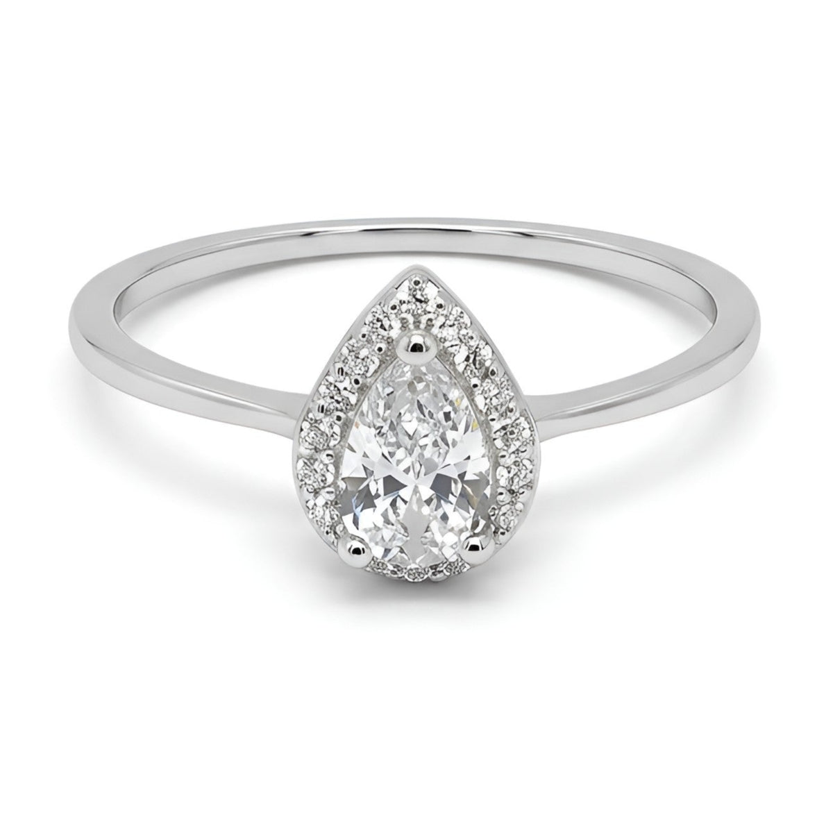 Sterling silver 925 modern minimalist ring with pear-shaped clear crystal