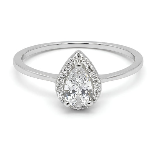 Sterling silver 925 modern minimalist ring with pear-shaped clear crystal