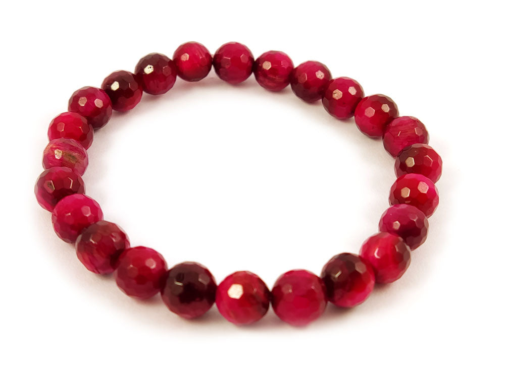 Natural Red Cat's Eye Bracelet with Genuine Faceted Stones 8mm