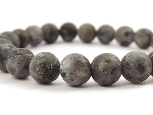 Handmade bracelet with natural gray matte Larvikite stones, crafted in Greece with 8mm beads and free shipping.
