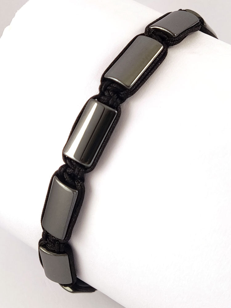Hematite Stone Shamballa Macrame Bracelet – Handmade Adjustable Black Cord