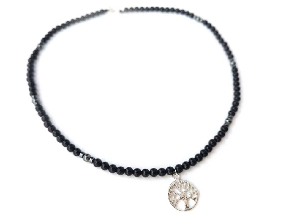 Onyx Halskette &amp; Silber 925 Lebensbaum Anhänger