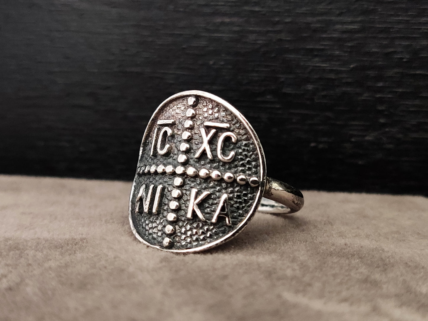 Greek Byzantine ICXC NIKA Cross Silver Ring 19mm
