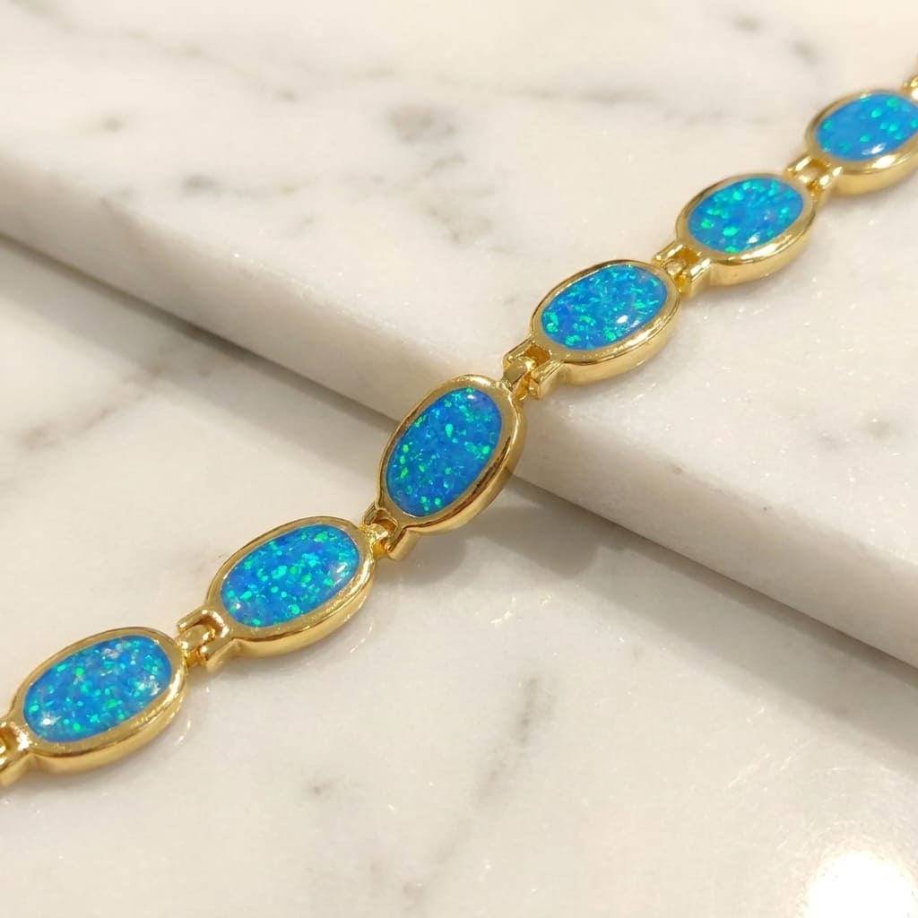 Adjustable Greek Blue Opal Bracelet Hallmarked 925