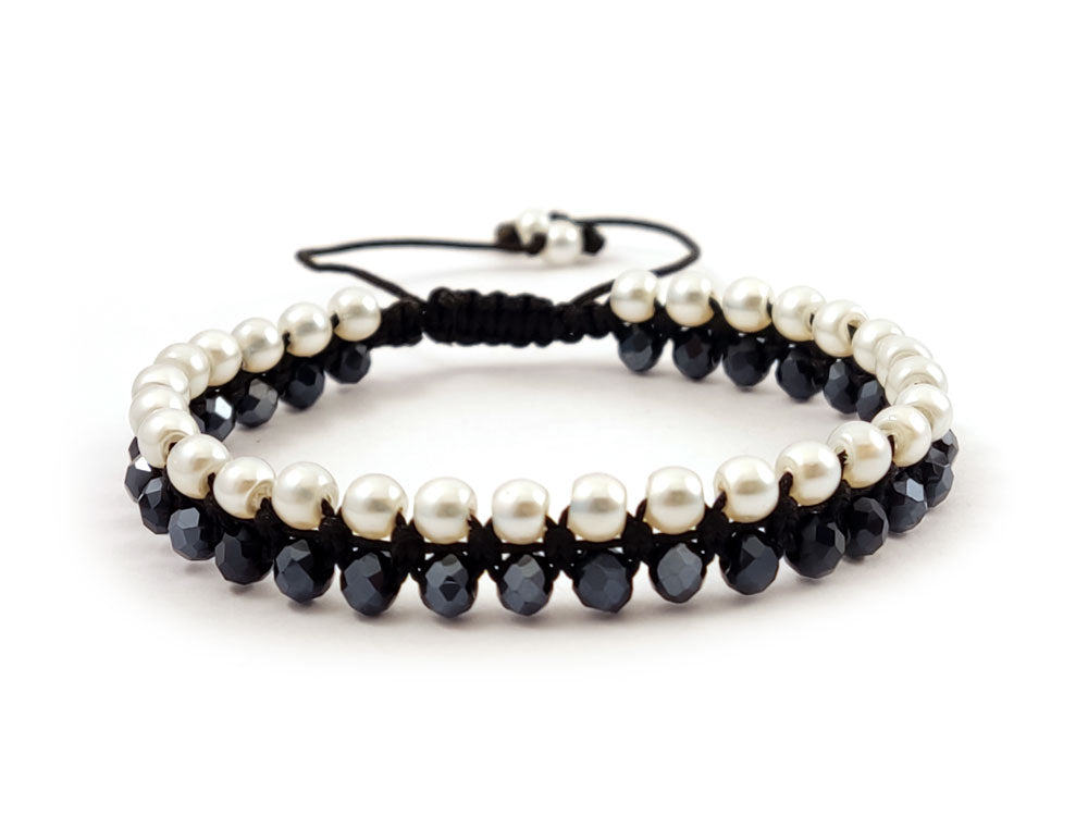 Handmade Greek shamballa bracelet with black cord and pearls