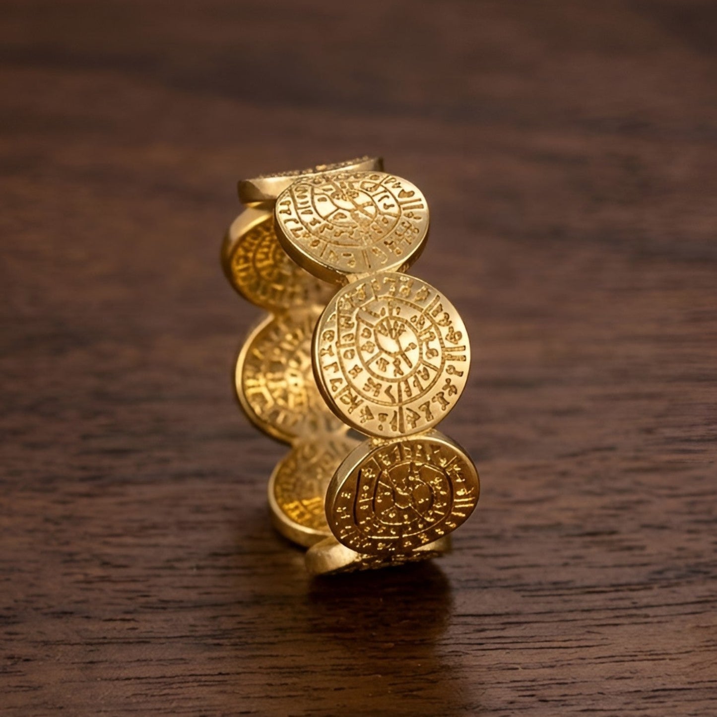 Gold plated Sterling Silver 925 Phaistos Disc inspired ring