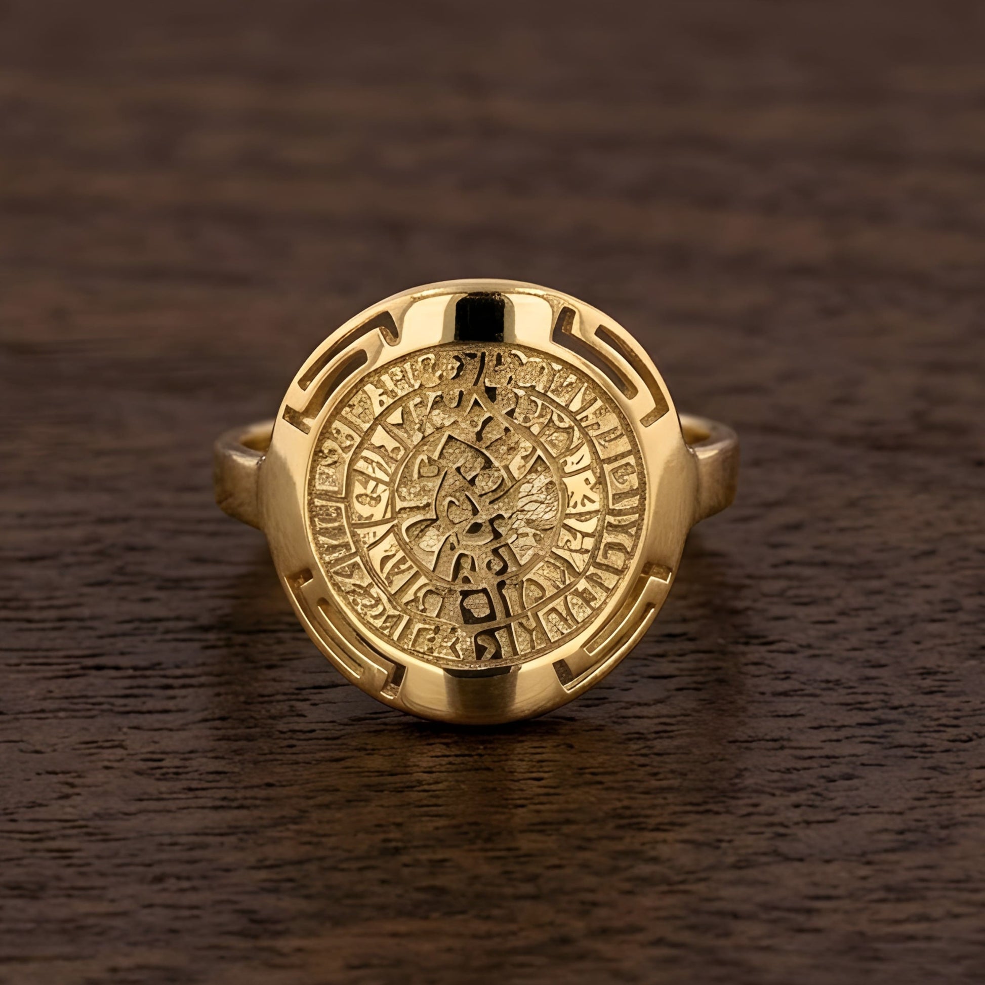 Sterling Silver 925 gold plated Phaistos Disc Greek Key ring made in Greece