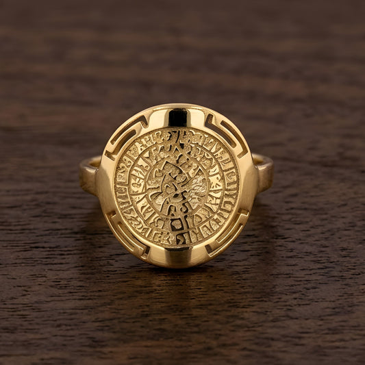 Sterling Silver 925 gold plated Phaistos Disc Greek Key ring made in Greece