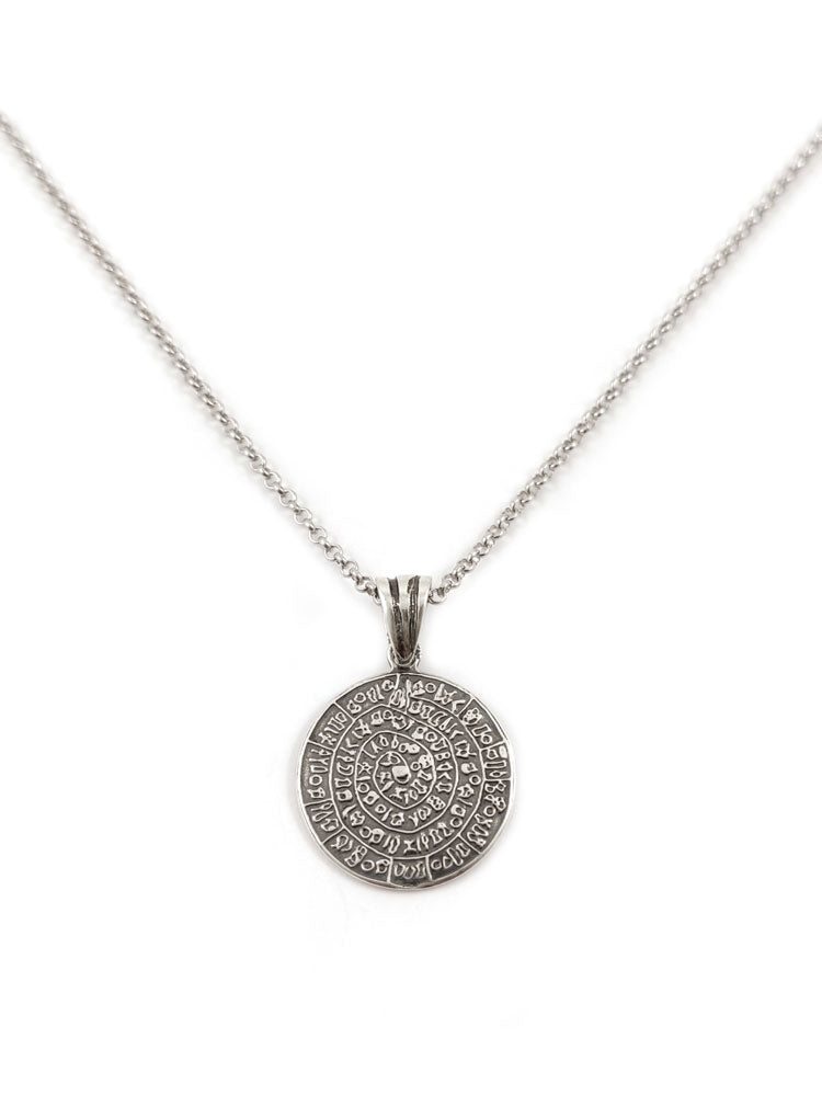 Phaistos Disc Greek Silver Chain Pendant Necklace 20mm