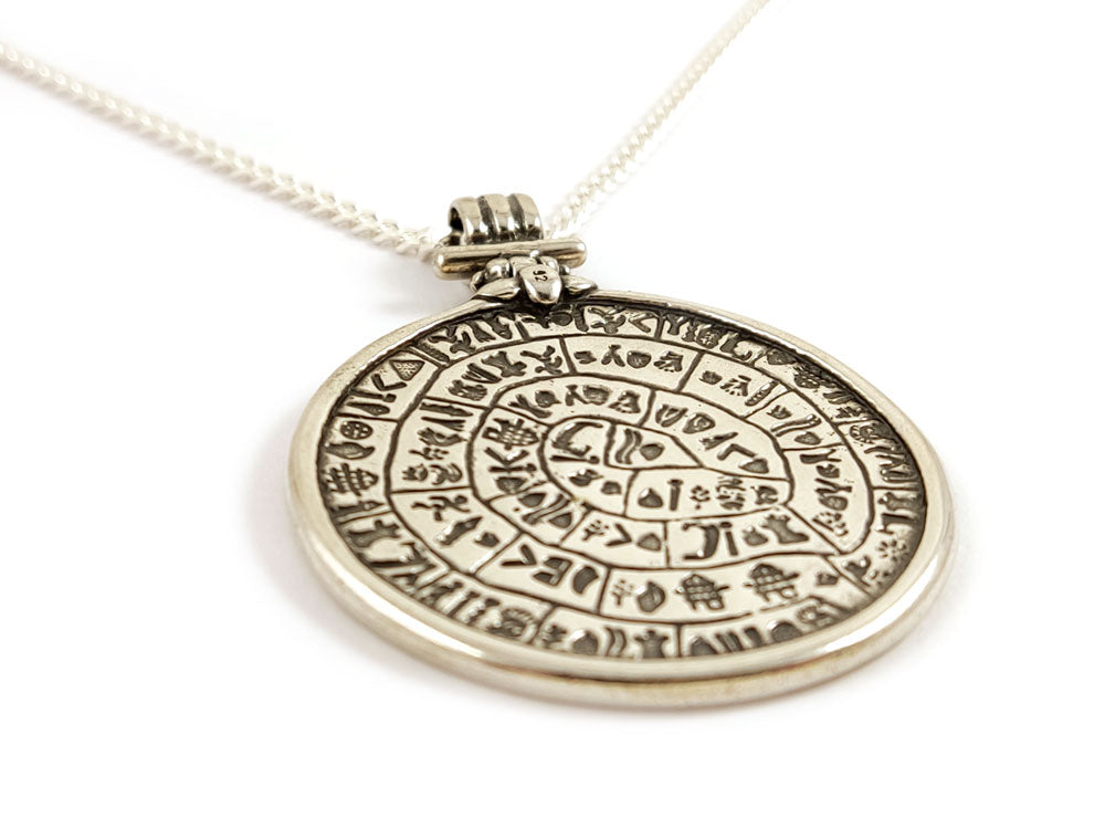 Phaistos Disc Silver Chain Pendant Necklace 41mm