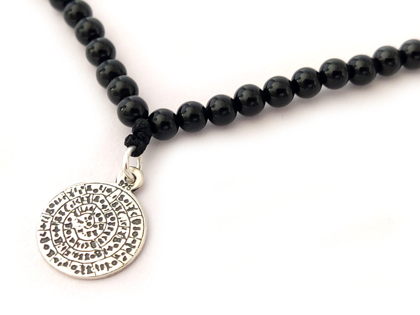 Phaistos Disc Necklace | Sterling Silver 925 | Black Onyx Stones 4mm | Sirioti Jewelry