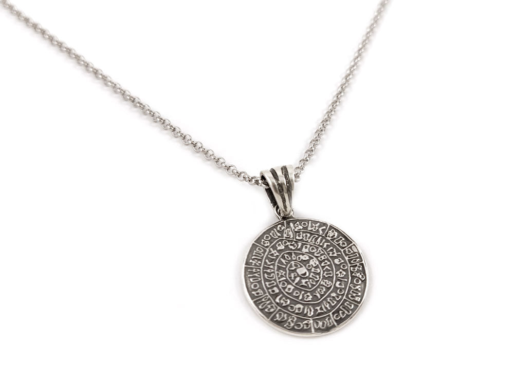 Phaistos Disc Greek Silver Chain Pendant Necklace 20mm