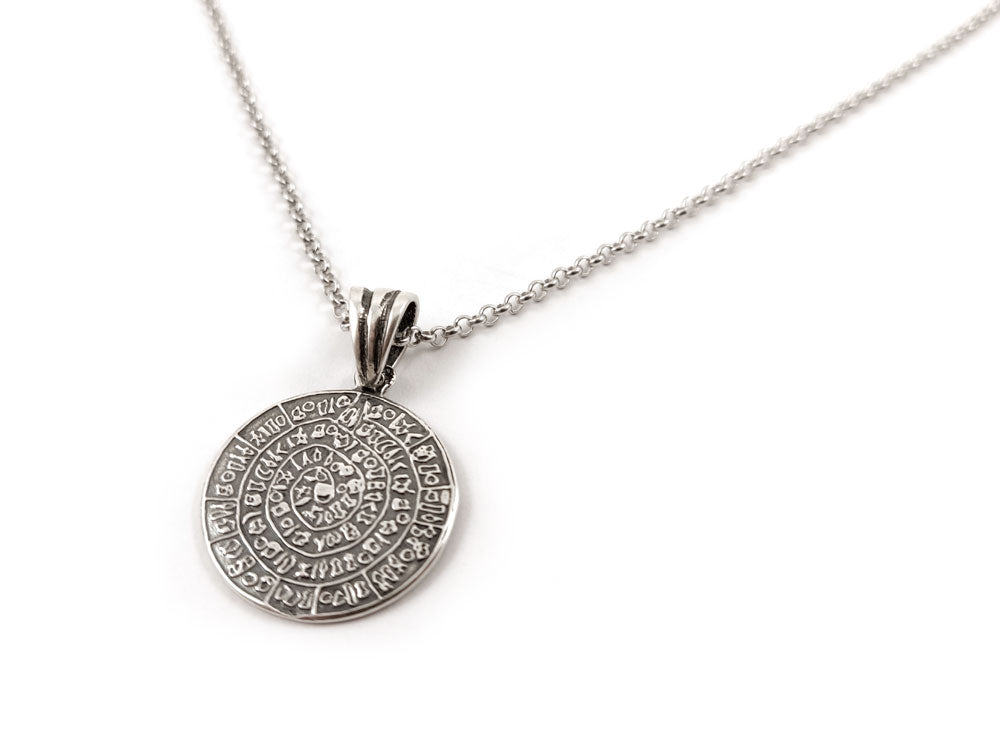 Phaistos Disc Greek Silver Chain Pendant Necklace 20mm