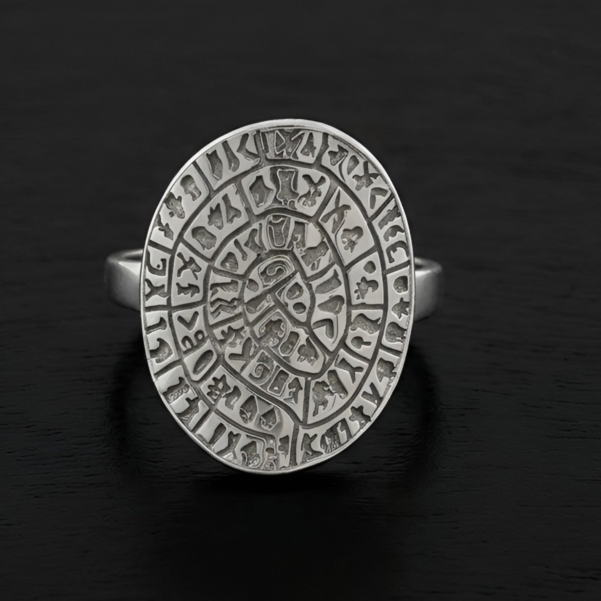 Sterling Silver 925 Phaistos Disc oval ring made in Greece