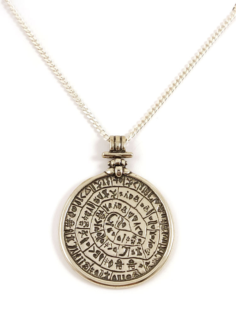 Phaistos Disc Silver Chain Pendant Necklace 41mm