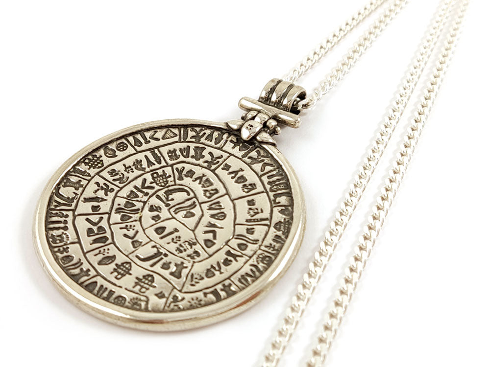 Phaistos Disc Silver Chain Pendant Necklace 41mm