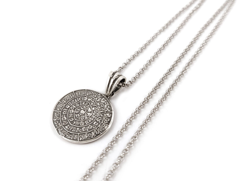 Phaistos Disc Greek Silver Chain Pendant Necklace 20mm