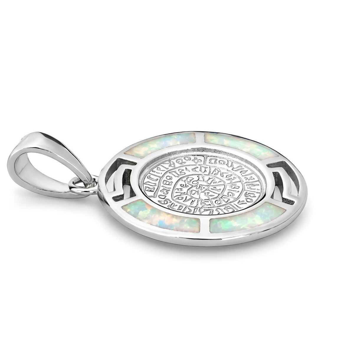 White opal Greek inspired sterling silver pendant