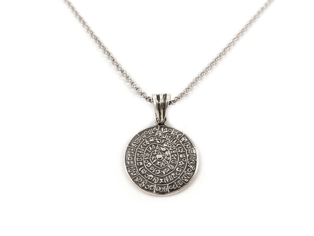 Phaistos Disc Greek Silver Chain Pendant Necklace 20mm