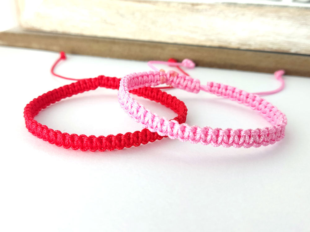 Handmade Greek Waterproof Macrame Bracelet or Anklet – Pink Red Salmon White Colors