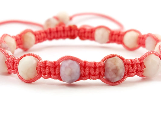 Adjustable pink cord crystal bracelet close-up