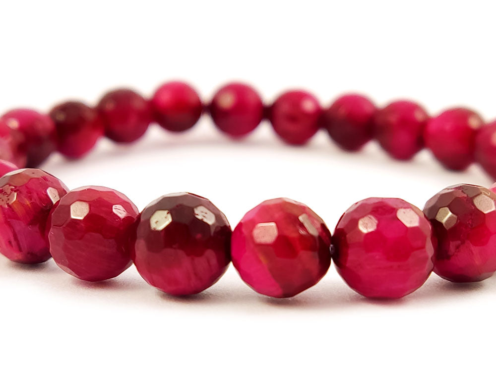 Natural Red Cat's Eye Bracelet with Genuine Faceted Stones 8mm