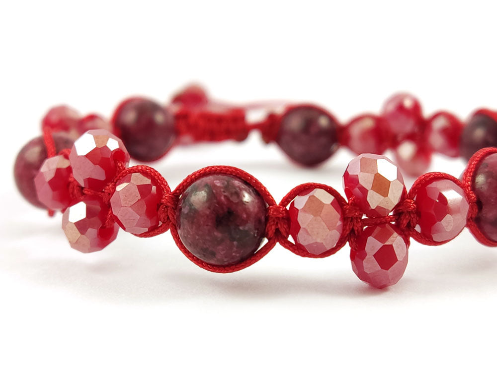 Red Jasper And Crystals Shamballa Adjustable Handmade Bracelet