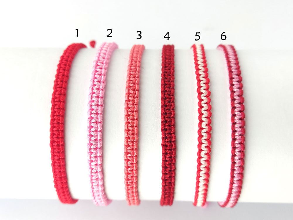 Handmade Greek Waterproof Macrame Bracelet or Anklet – Pink Red Salmon White Colors