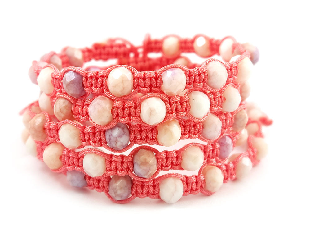 Handmade Shamballa bracelet with 6mm pink crystals