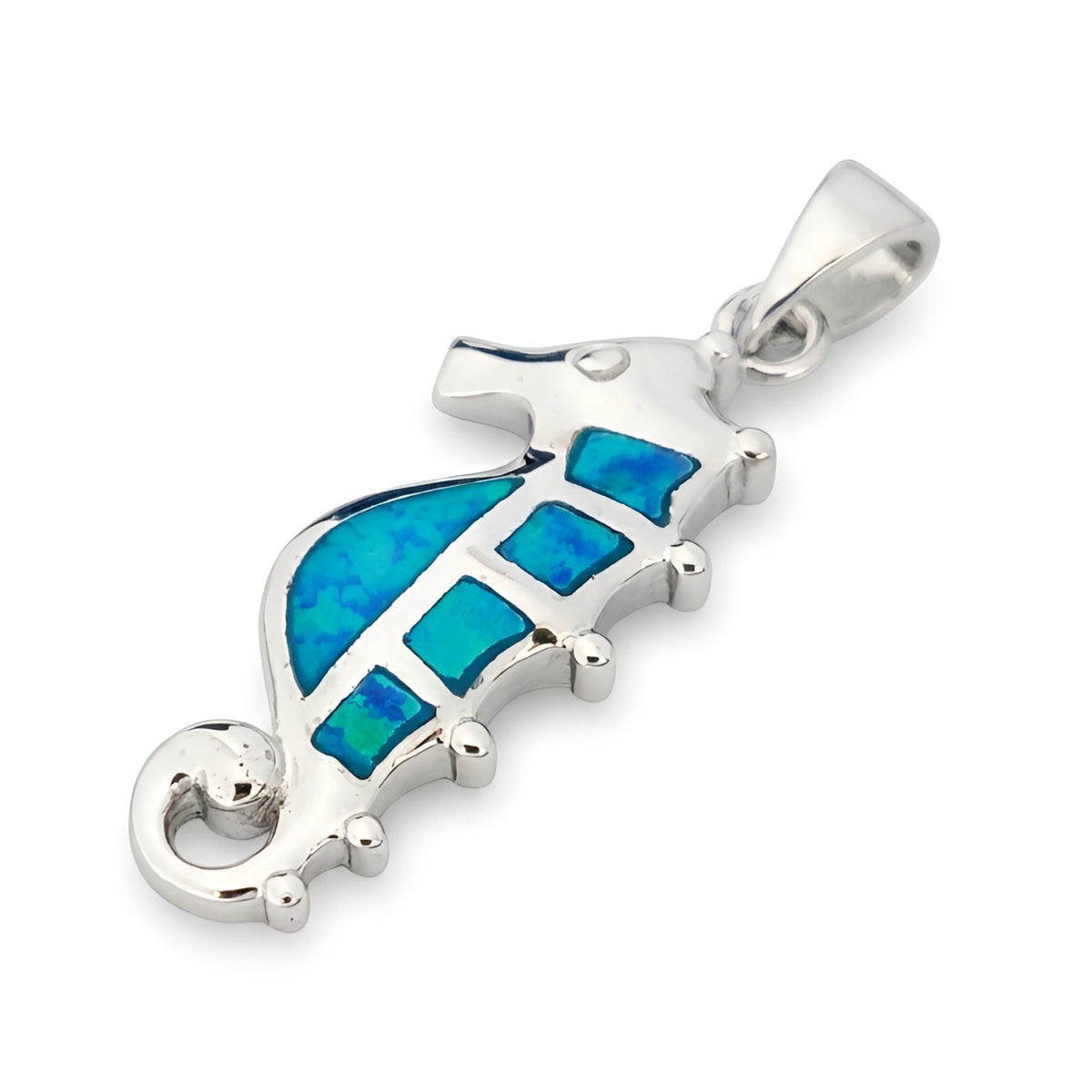Sterling silver 925 seahorse pendant with blue opal detail