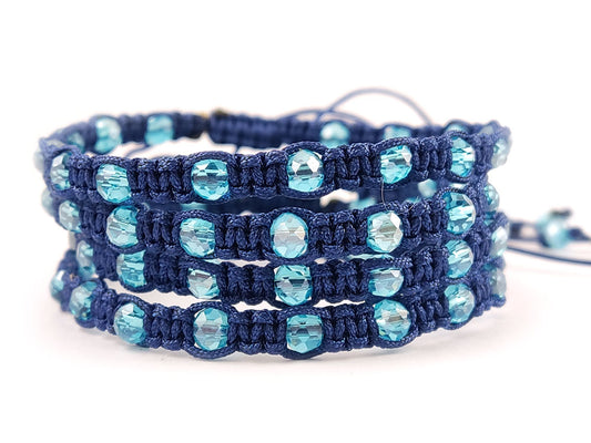 Handmade Shamballa bracelet with dark blue cord and light blue crystals