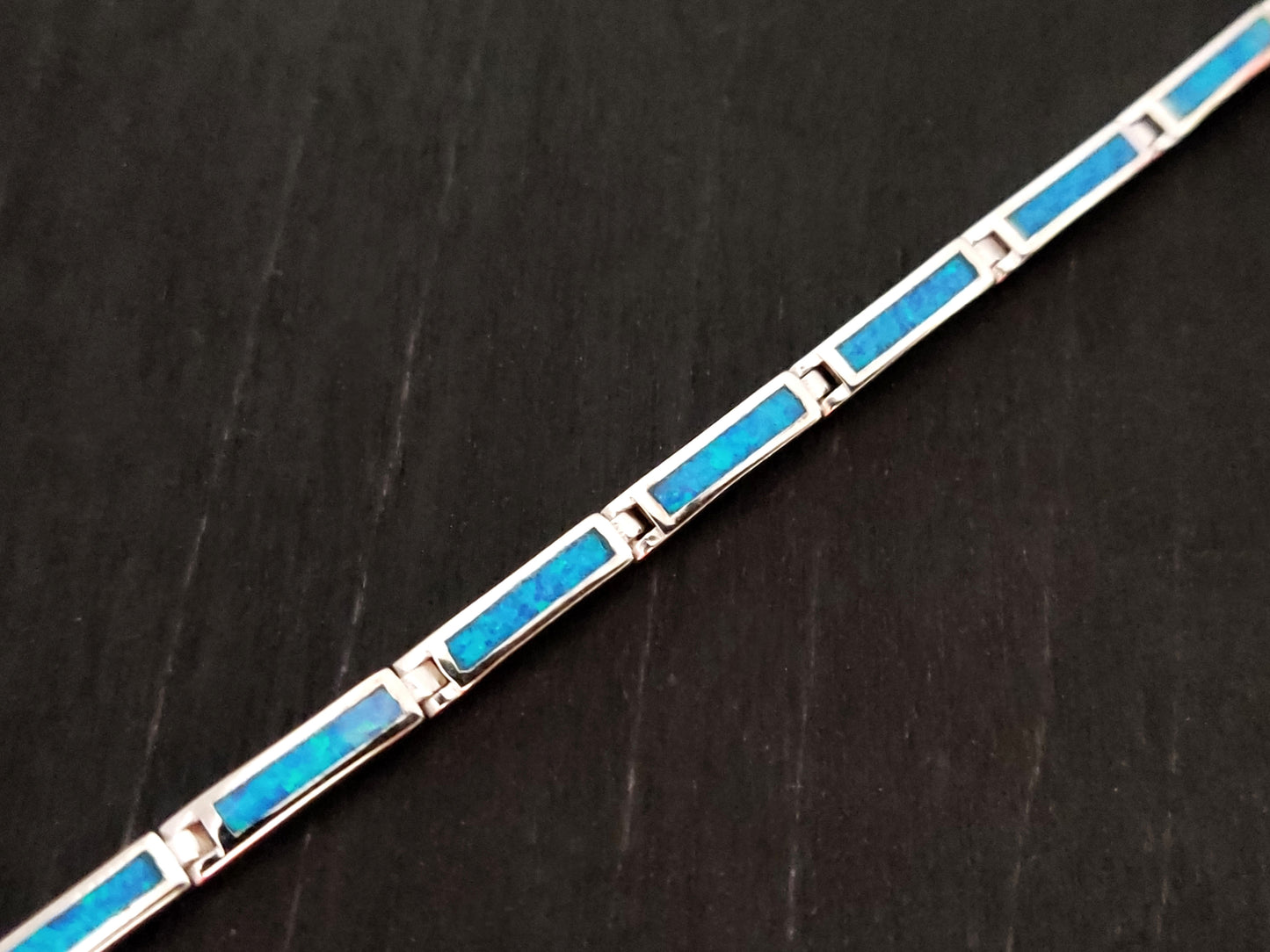 Blue Opal Silver Bracelet 3mm