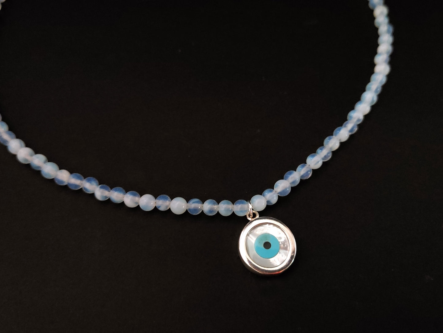 Greek Evil Eye Moonstone Silver Necklace