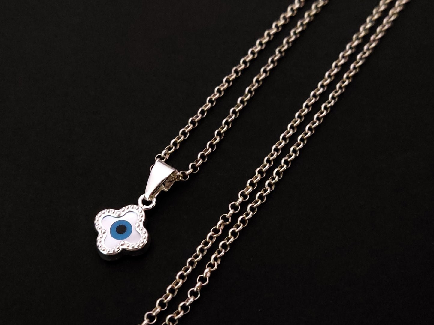 Sterling Silver 925 Greek Evil Eye Nazar Cross Pendant 9mm Necklace