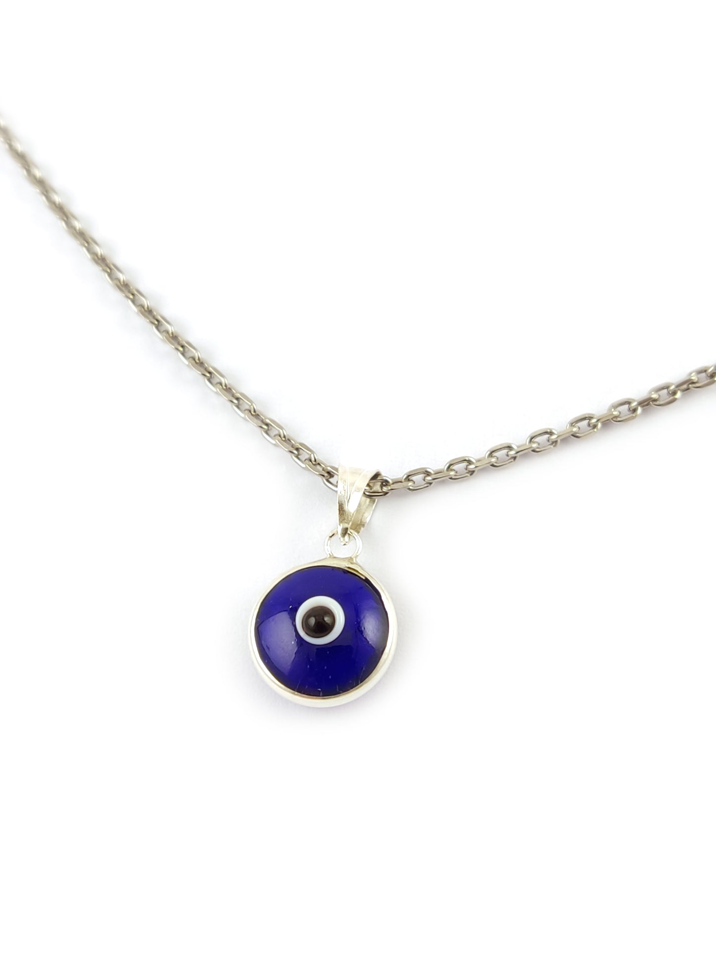 Dark Blue Evil Eye Nazar Silver Necklace