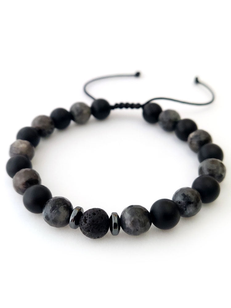 Handmade Natural Stone Bracelet - Lava, Onyx, Larvikite