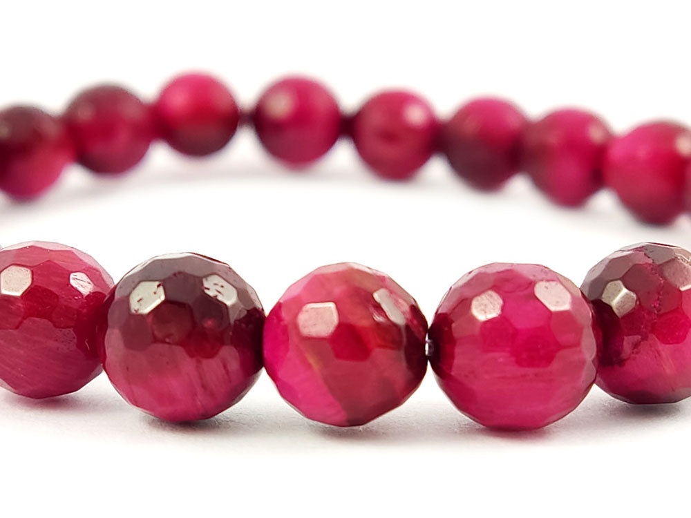 Natural Red Cat's Eye Bracelet with Genuine Faceted Stones 8mm