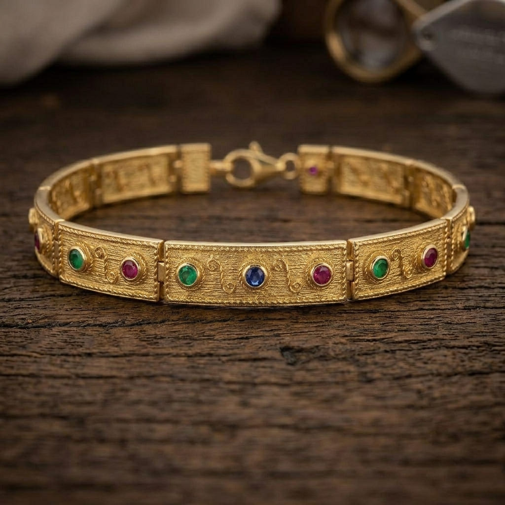 Gold plated 925 sterling silver Byzantine bracelet with multicolor cubic zirconia