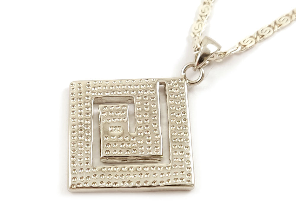 Greek Key Blue Opal Chain Pendant Necklace 20x20mm