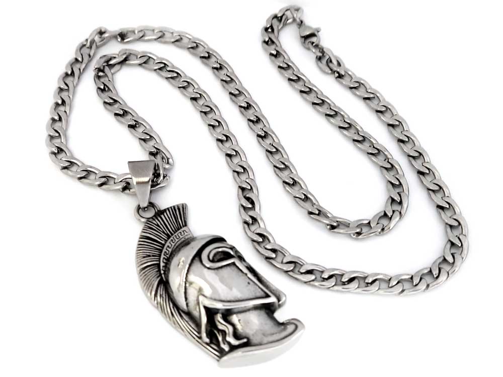 Handmade Greek stainless steel pendant featuring Spartan helmet

