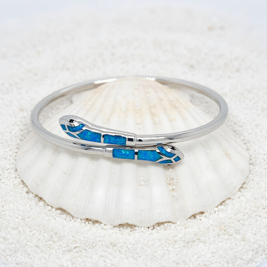 Sterling Silver 925 blue opal snake cuff bracelet