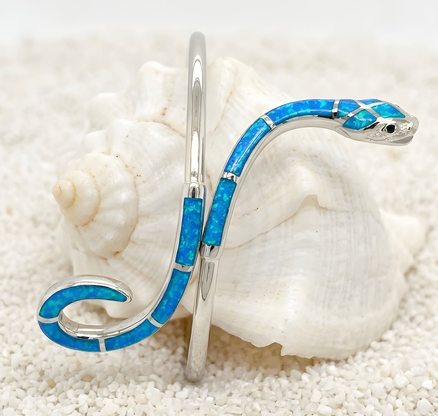 Sterling Silver 925 blue opal snake bangle bracelet